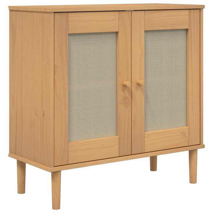 skænk SENJA 80x35x80 cm rattan-look massivt fyrretræ brun