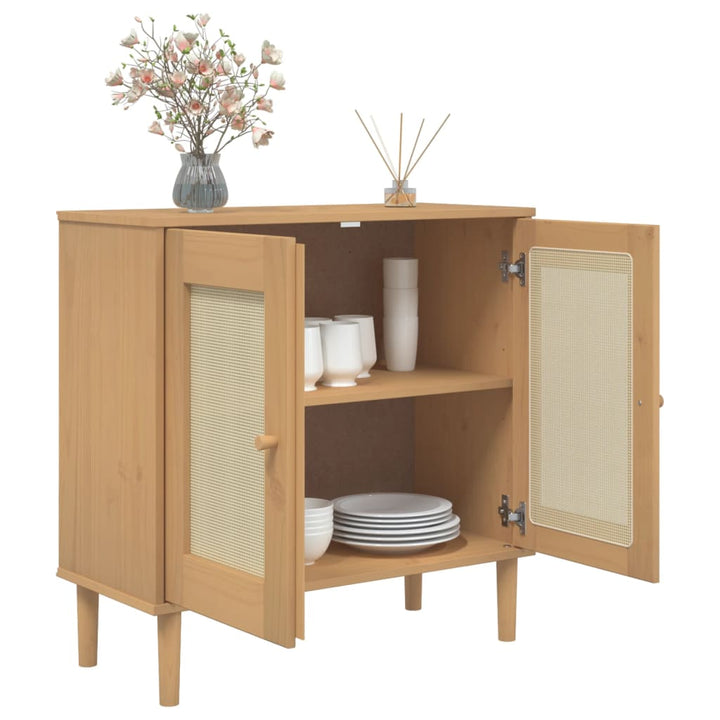 skænk SENJA 80x35x80 cm rattan-look massivt fyrretræ brun