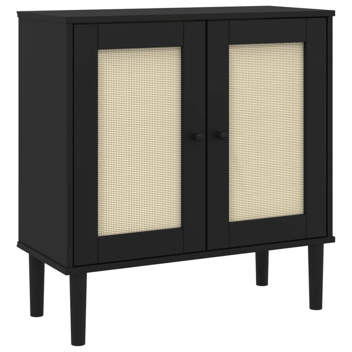 skænk SENJA 80x35x80 cm rattan-look massivt fyrretræ sort