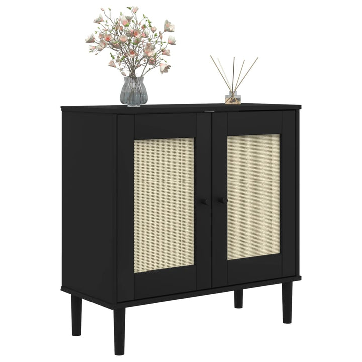 skænk SENJA 80x35x80 cm rattan-look massivt fyrretræ sort