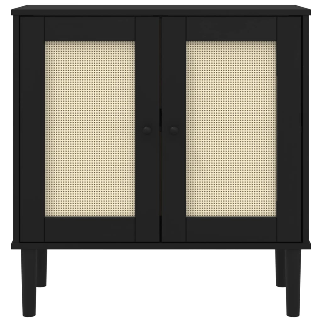 skænk SENJA 80x35x80 cm rattan-look massivt fyrretræ sort