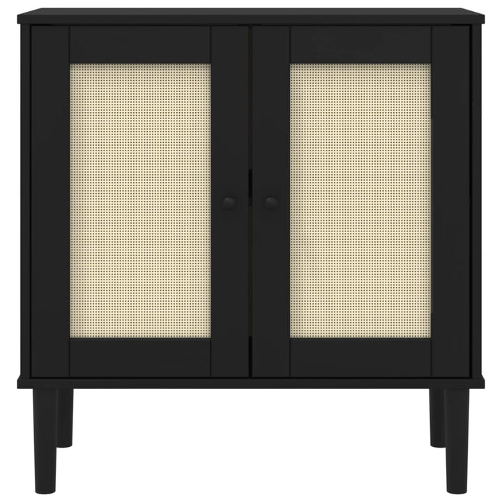 skænk SENJA 80x35x80 cm rattan-look massivt fyrretræ sort