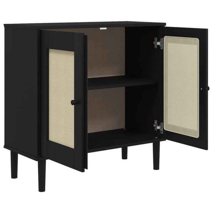skænk SENJA 80x35x80 cm rattan-look massivt fyrretræ sort