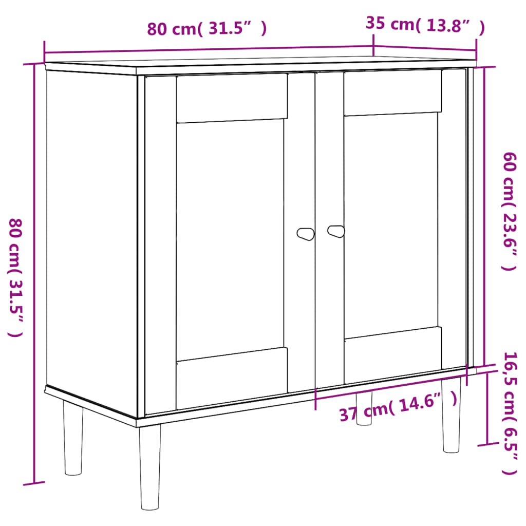 skænk SENJA 80x35x80 cm rattan-look massivt fyrretræ sort