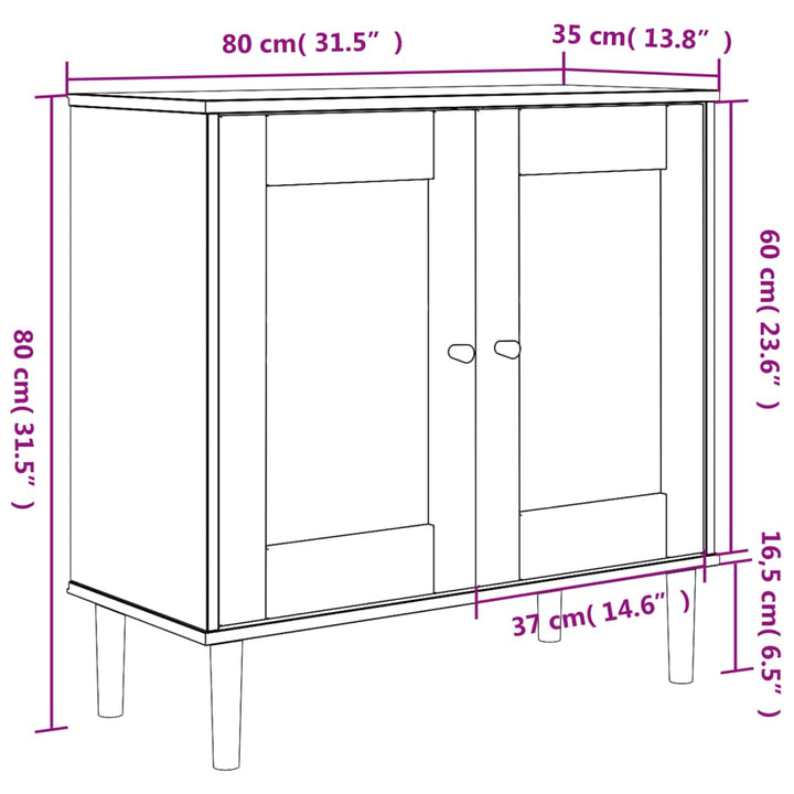 skænk SENJA 80x35x80 cm rattan-look massivt fyrretræ sort
