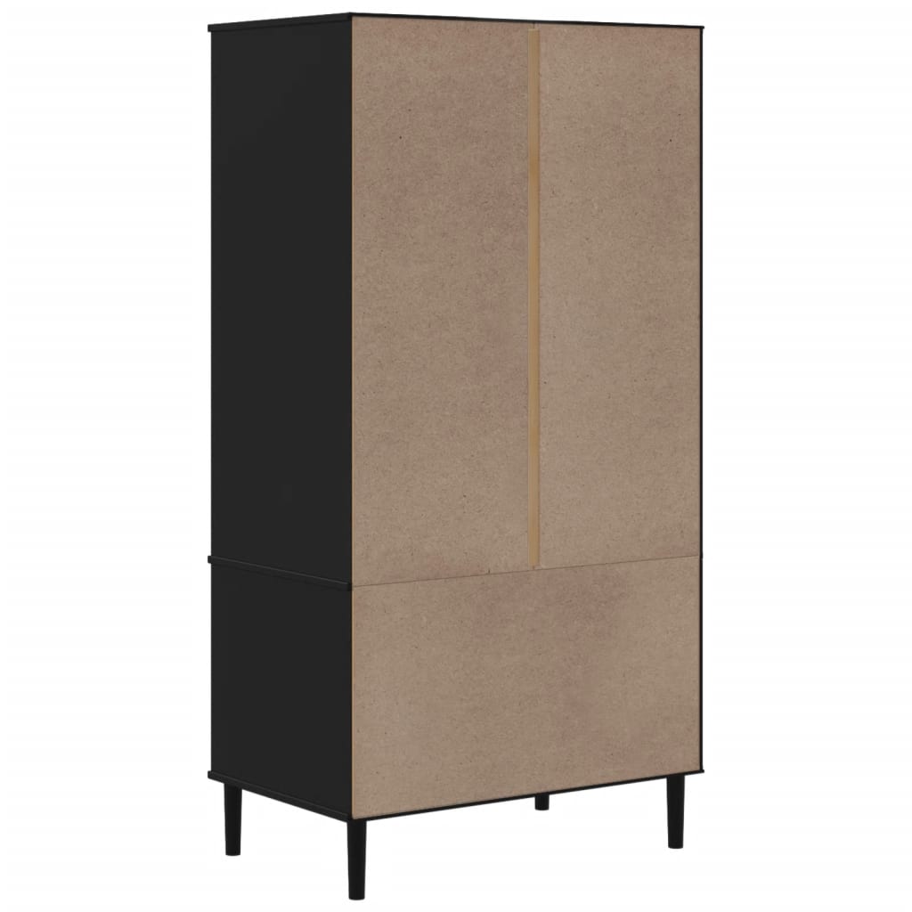 klædeskab SENJA 90x55x175 cm rattan-look massivt fyrretræ sort