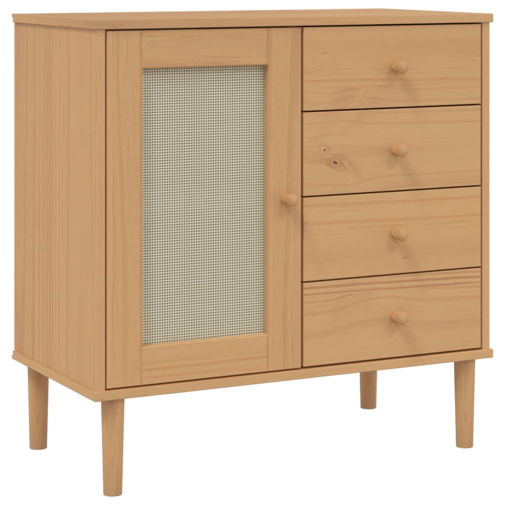 skænk SENJA 80x40x80 cm rattan-look massivt fyrretræ brun
