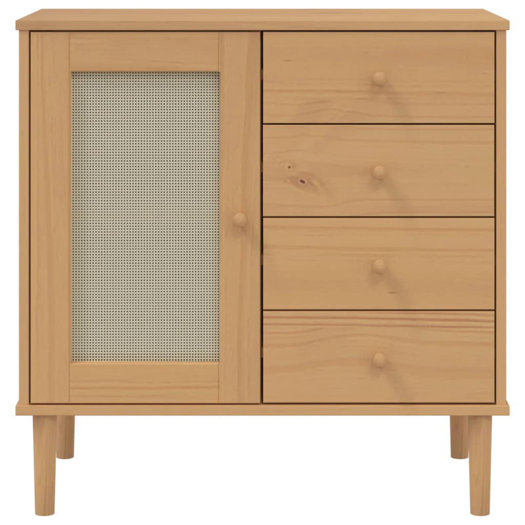 skænk SENJA 80x40x80 cm rattan-look massivt fyrretræ brun