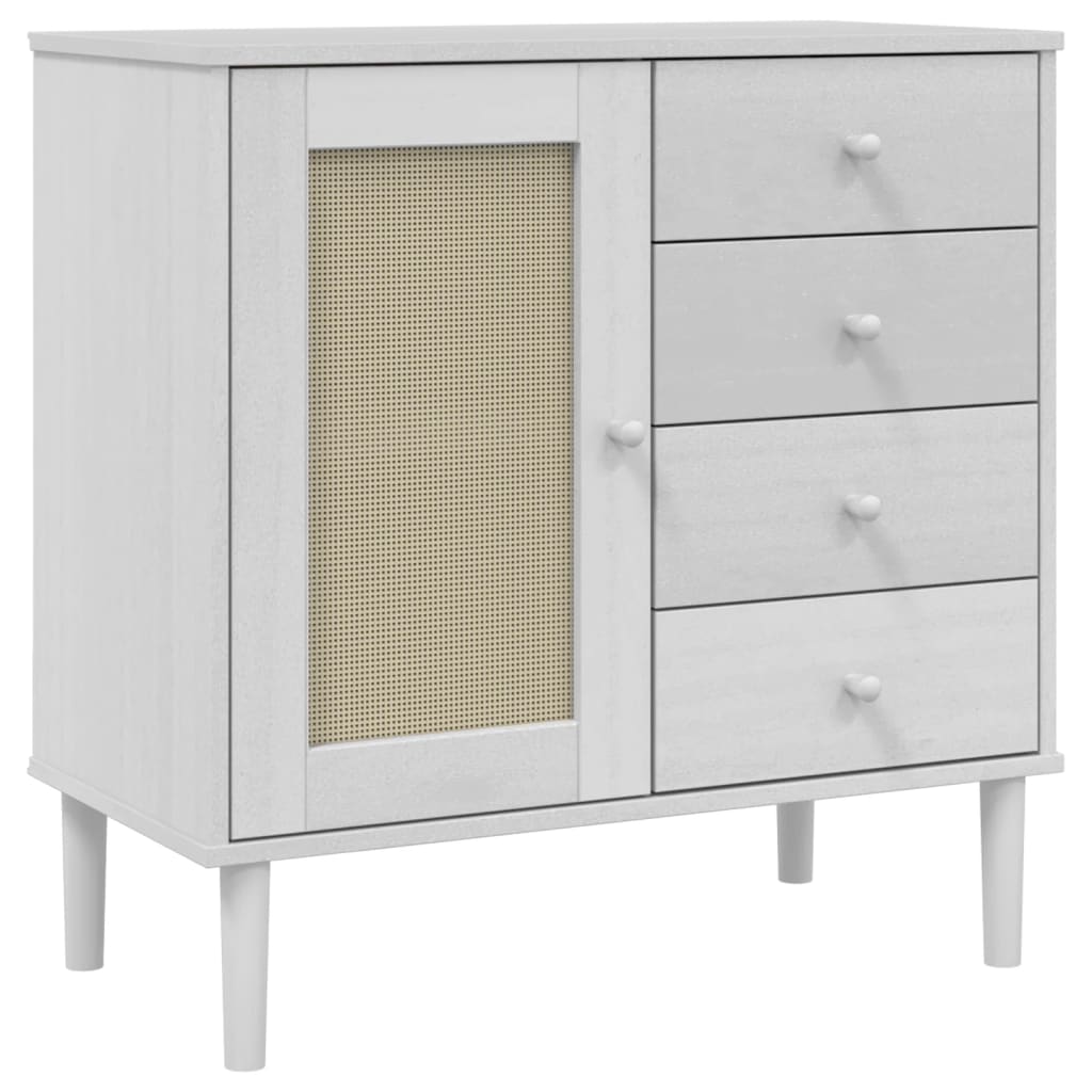 skænk SENJA 80x40x80 cm rattan-look massivt fyrretræ hvid