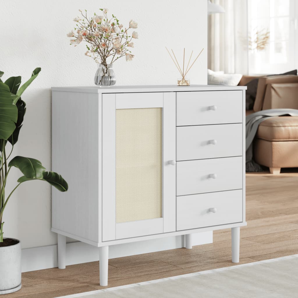 skænk SENJA 80x40x80 cm rattan-look massivt fyrretræ hvid
