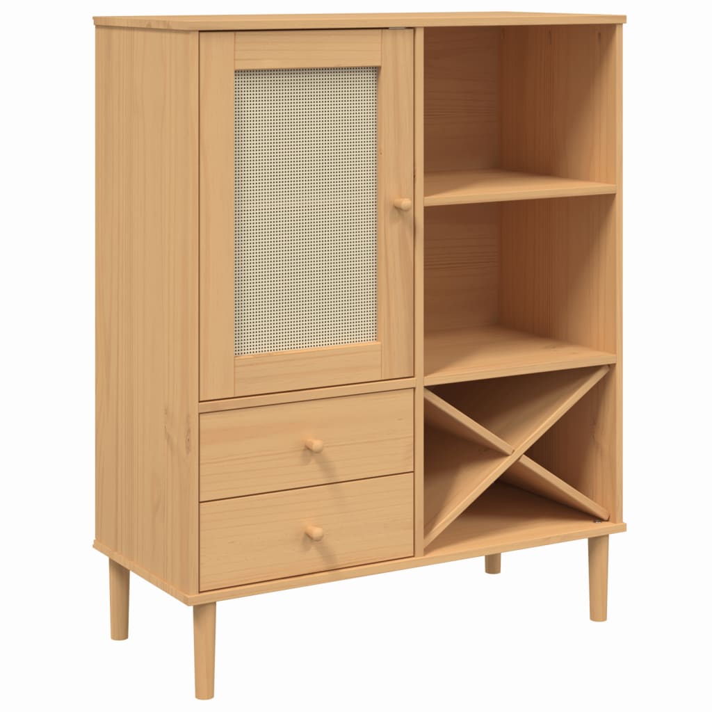 skænk SENJA 90x40x112 cm rattan-look massivt fyrretræ brun
