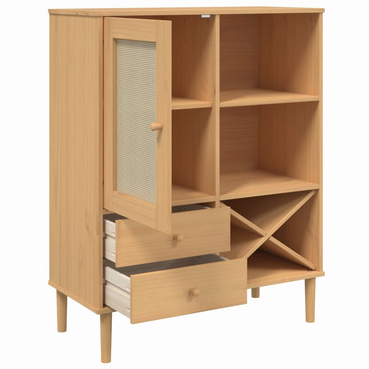 skænk SENJA 90x40x112 cm rattan-look massivt fyrretræ brun