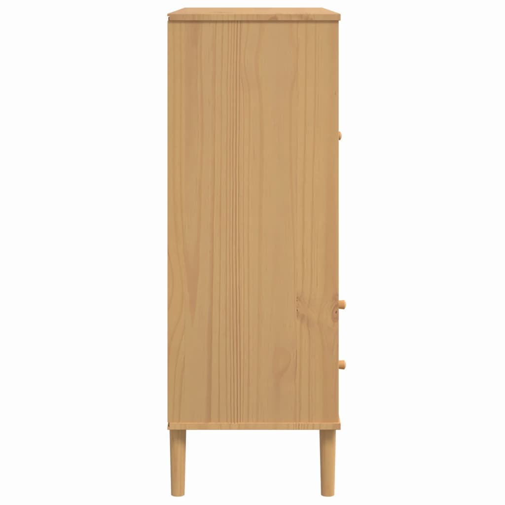 skænk SENJA 90x40x112 cm rattan-look massivt fyrretræ brun
