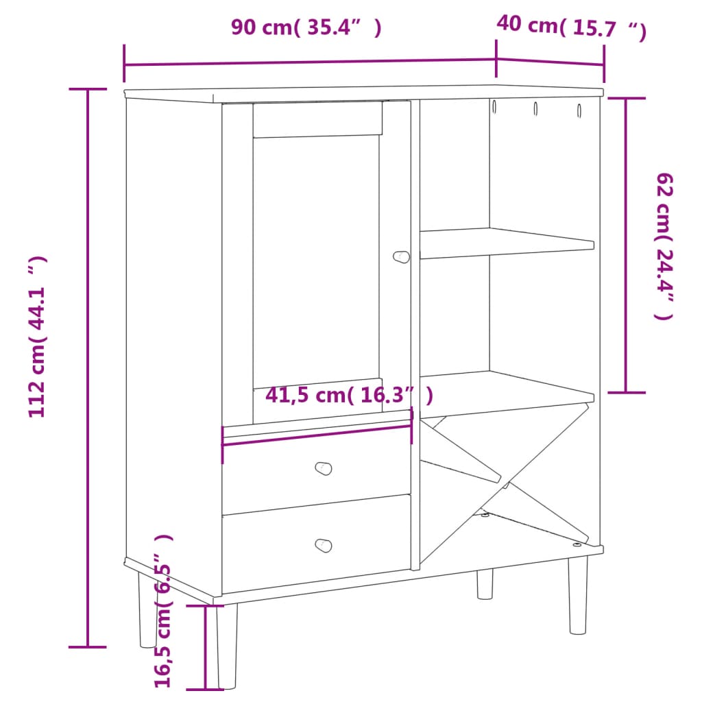 skænk SENJA 90x40x112 cm rattan-look massivt fyrretræ brun
