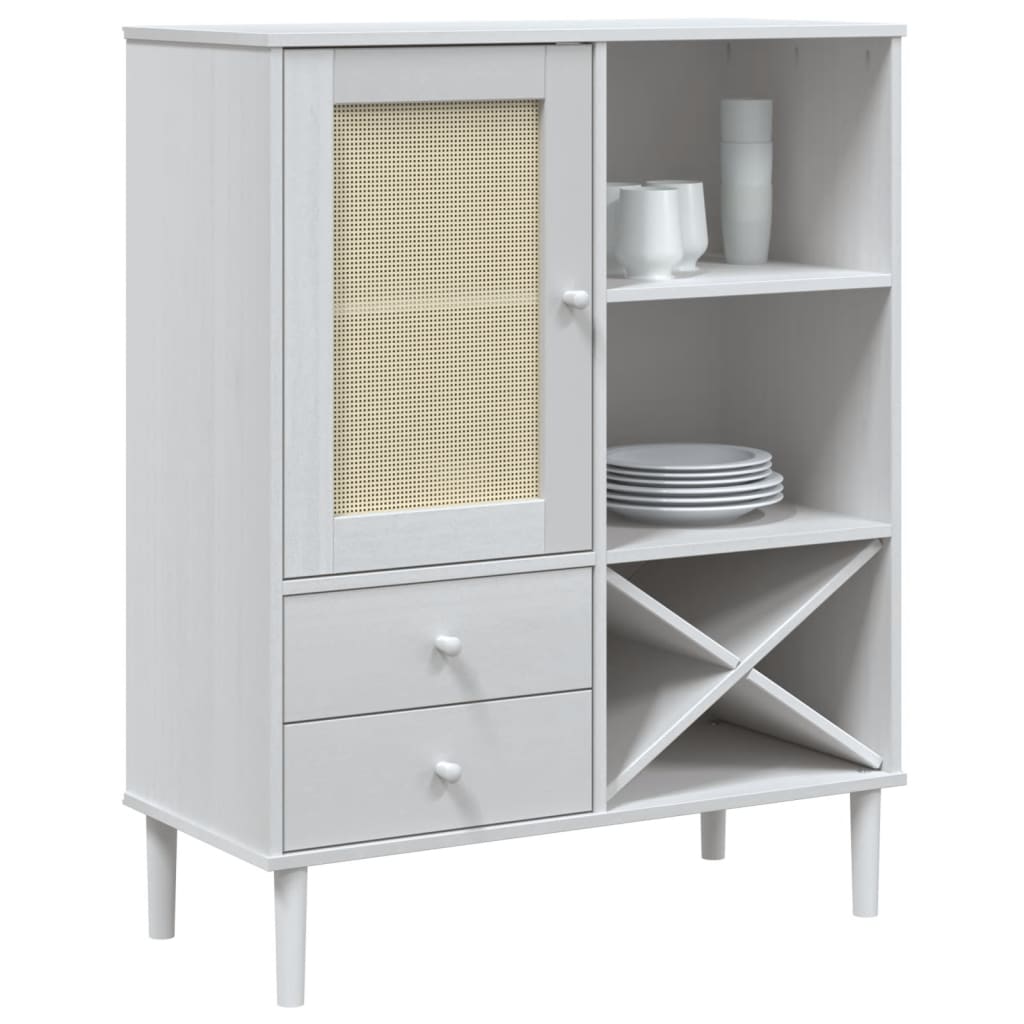 skænk SENJA 90x40x112 cm rattan-look massivt fyrretræ hvid