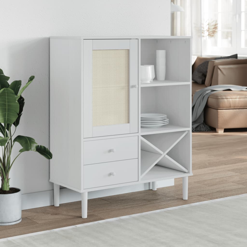 skænk SENJA 90x40x112 cm rattan-look massivt fyrretræ hvid