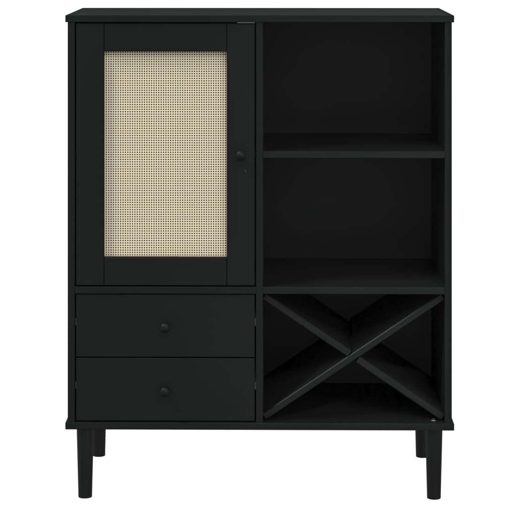 skænk SENJA 90x40x112 cm rattan-look massivt fyrretræ sort