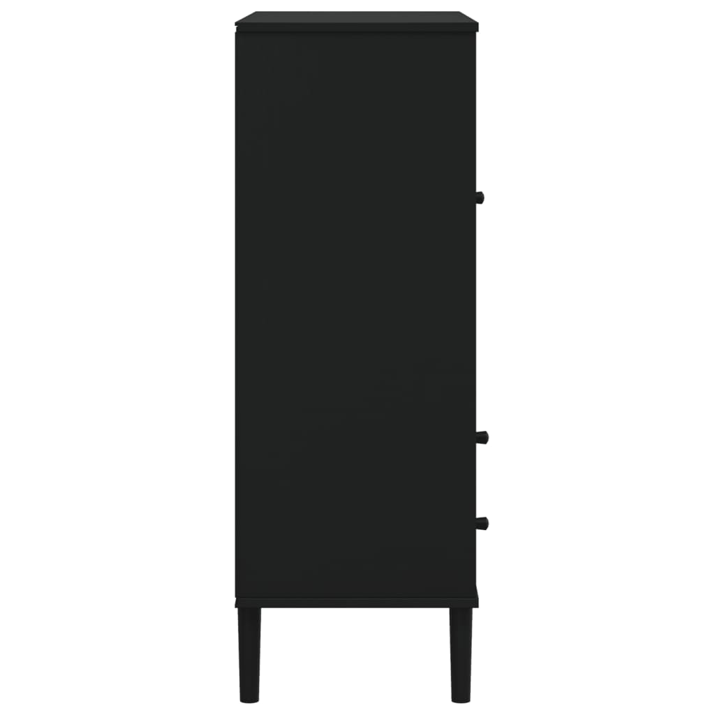 skænk SENJA 90x40x112 cm rattan-look massivt fyrretræ sort