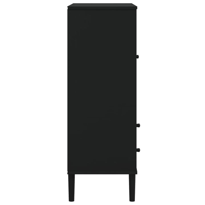 skænk SENJA 90x40x112 cm rattan-look massivt fyrretræ sort