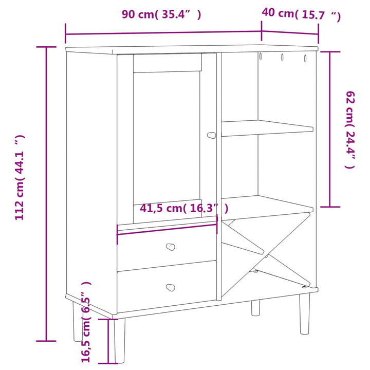 skænk SENJA 90x40x112 cm rattan-look massivt fyrretræ sort