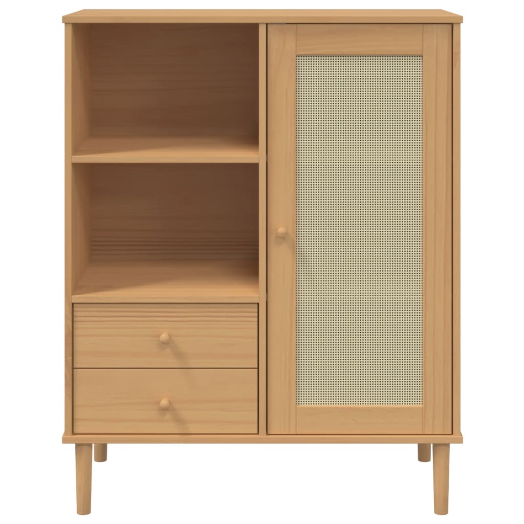 skænk SENJA 90x40x112 cm rattan-look massivt fyrretræ brun