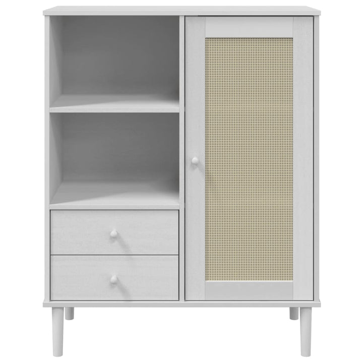 skænk SENJA 90x40x112 cm rattan-look massivt fyrretræ hvid
