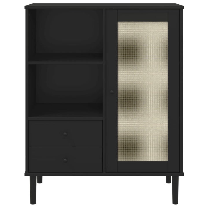 skænk SENJA 90x40x112 cm rattan-look massivt fyrretræ sort