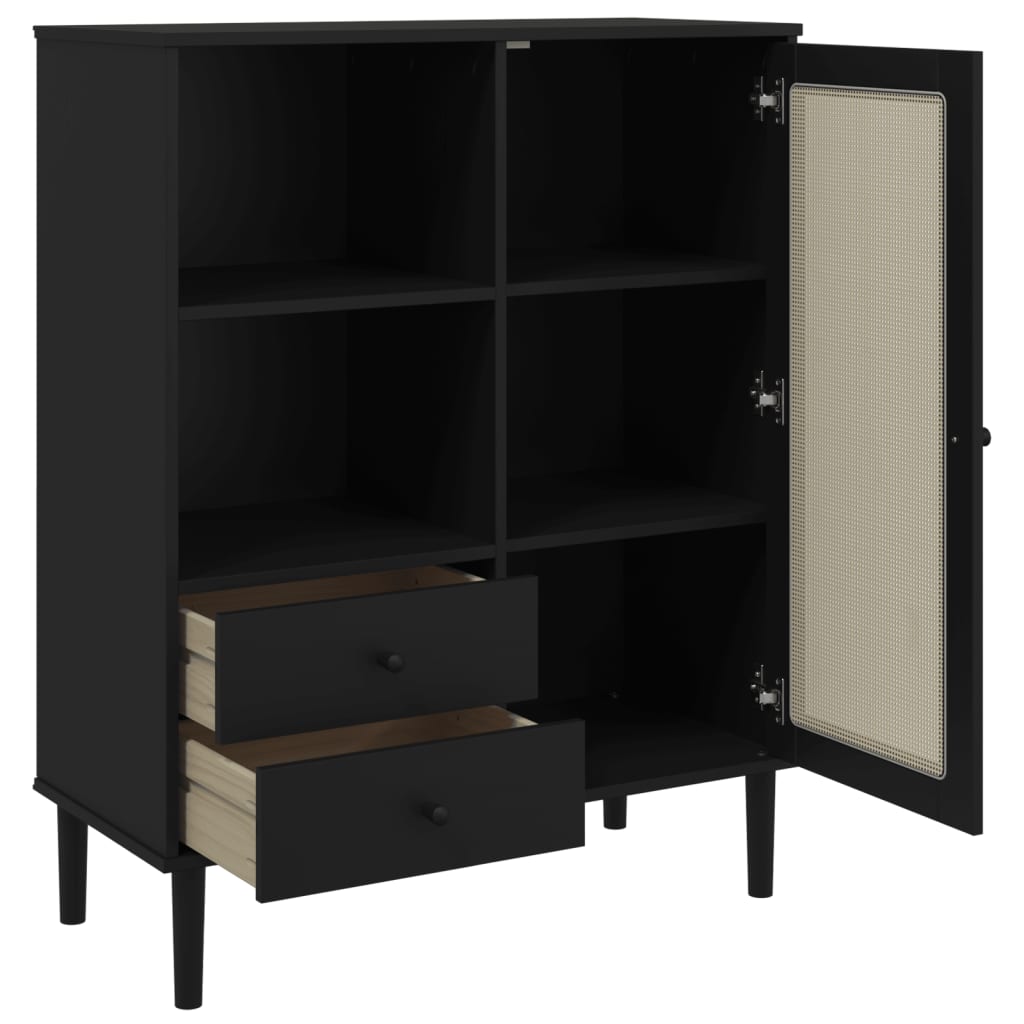 skænk SENJA 90x40x112 cm rattan-look massivt fyrretræ sort