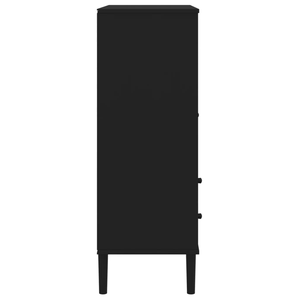 skænk SENJA 90x40x112 cm rattan-look massivt fyrretræ sort