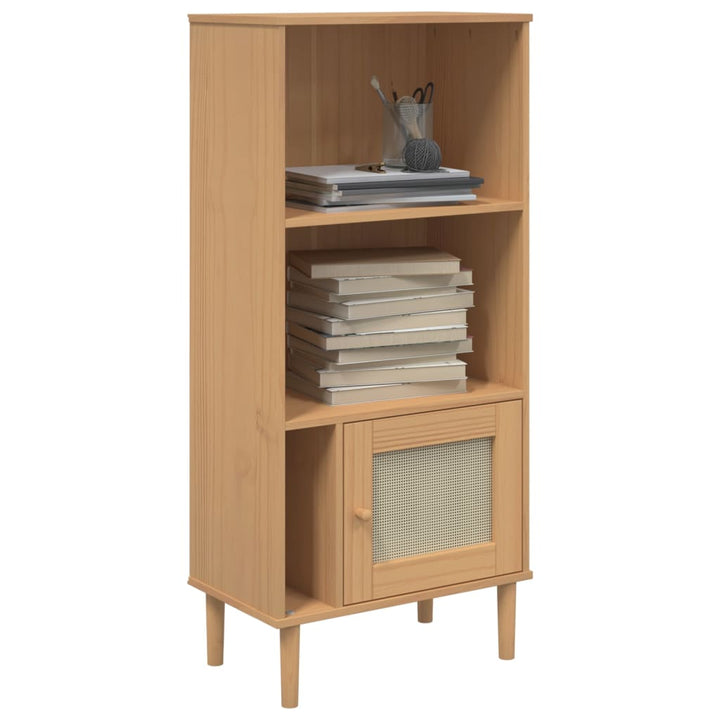 bogreol SENJA rattanlook 60x35x130 cm massivt fyrretræ brun
