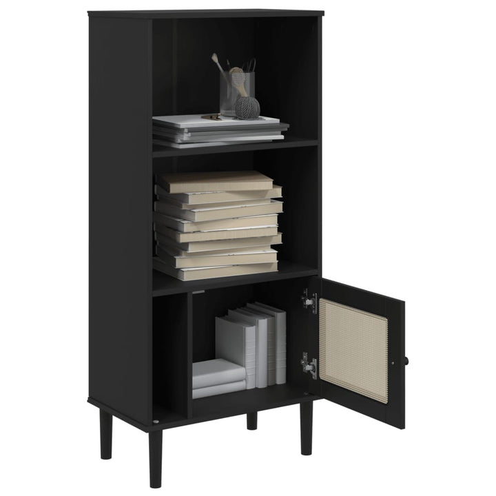 bogreol SENJA rattanlook 60x35x130 cm massivt fyrretræ sort