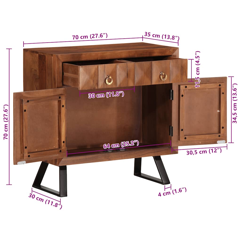 skuffeskab honningbrun 70x35x70 cm massivt træ akacie