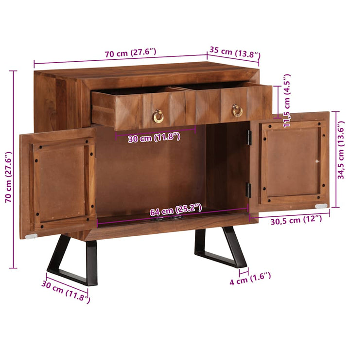 skuffeskab honningbrun 70x35x70 cm massivt træ akacie