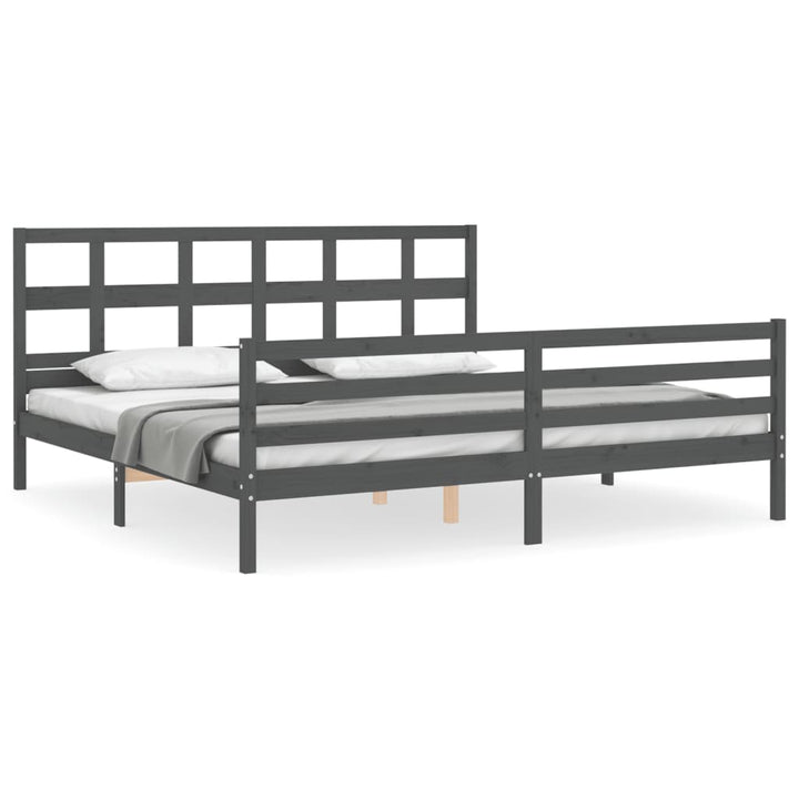 sengeramme med sengegavl 200x200 cm massivt træ grå