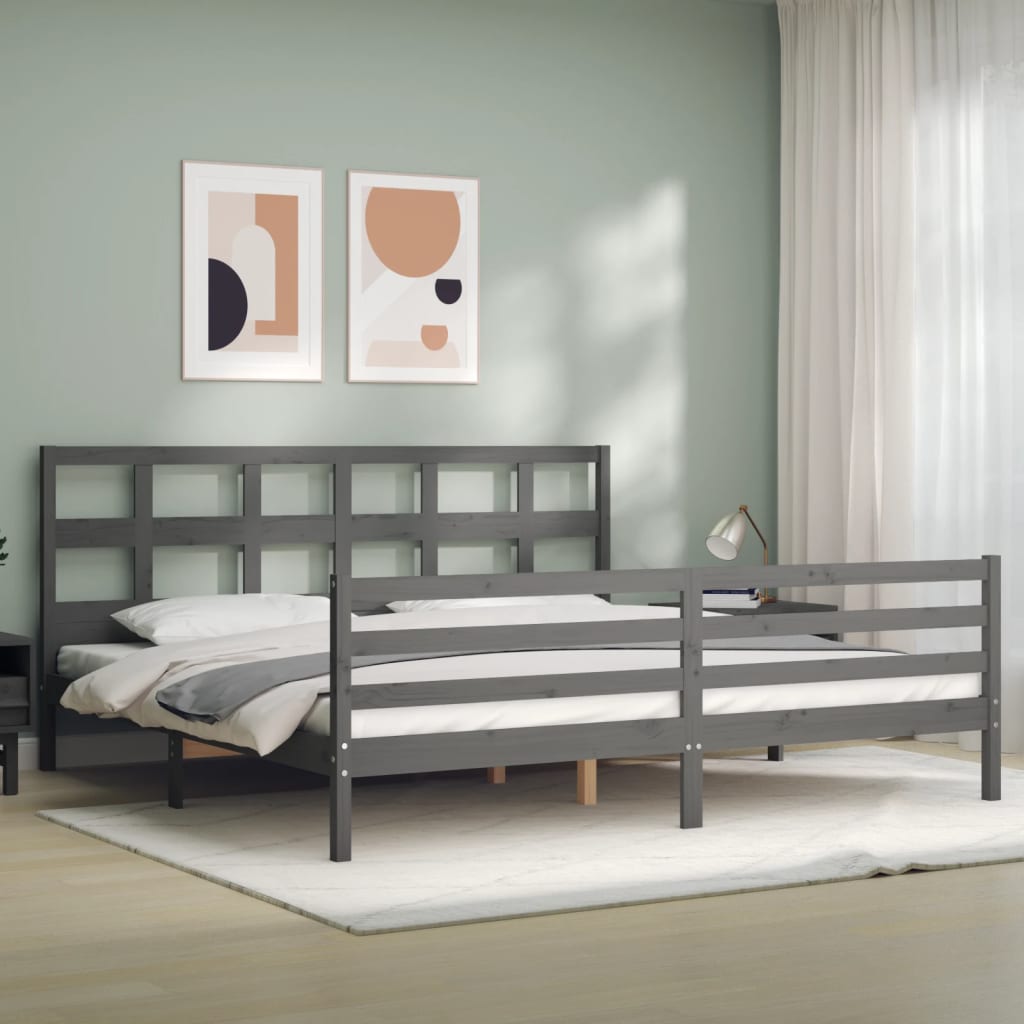 sengeramme med sengegavl 200x200 cm massivt træ grå