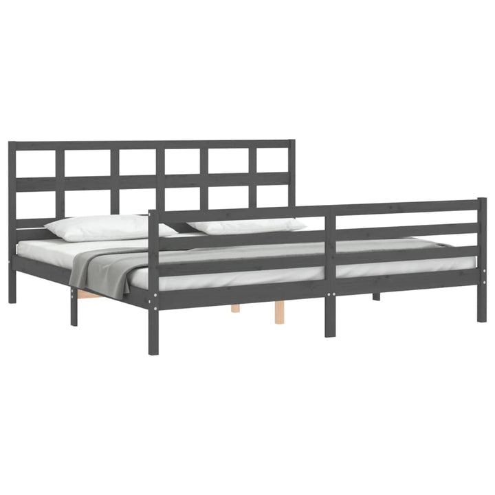 sengeramme med sengegavl 200x200 cm massivt træ grå