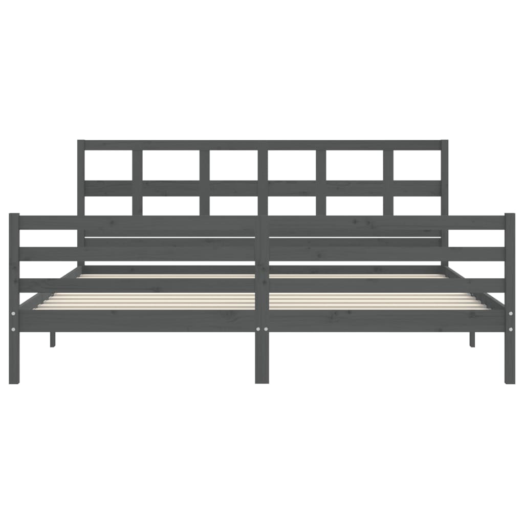 sengeramme med sengegavl 200x200 cm massivt træ grå