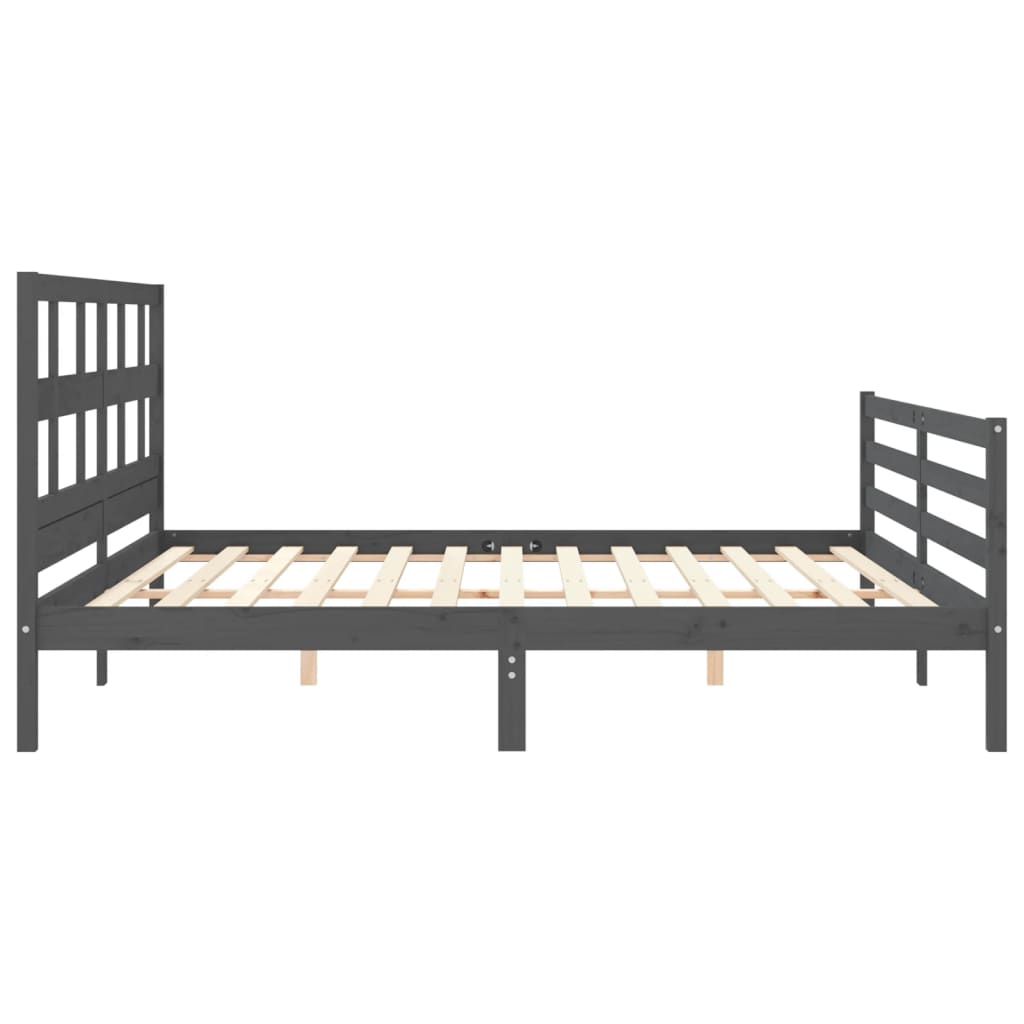 sengeramme med sengegavl 200x200 cm massivt træ grå
