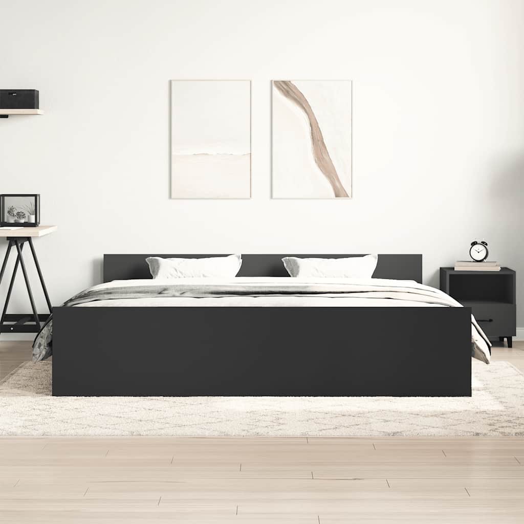 sengeramme med sengegavl og fodgærde 200x200 cm sort