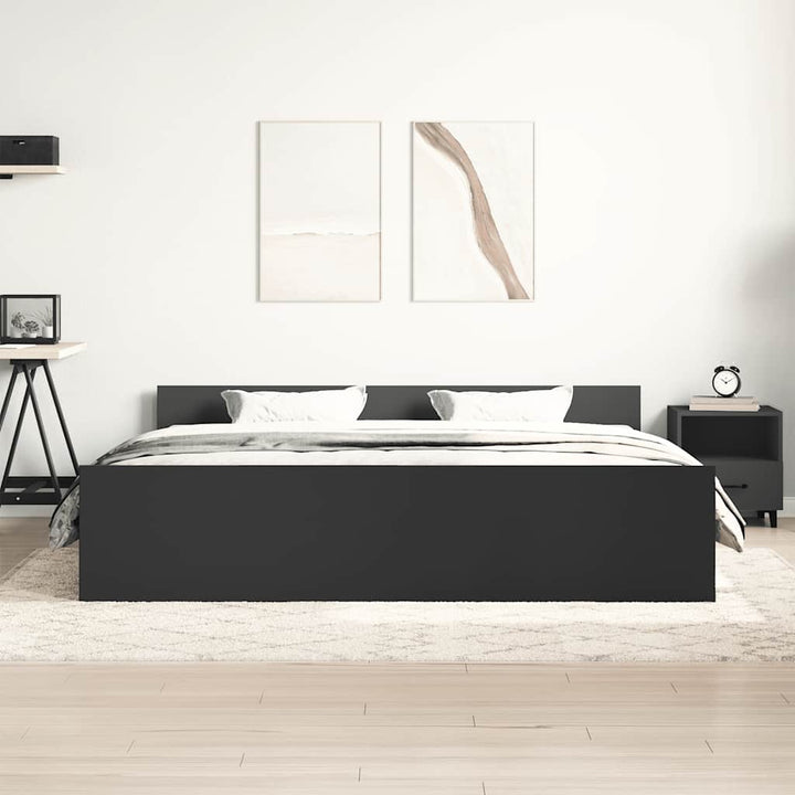 sengeramme med sengegavl og fodgærde 200x200 cm sort