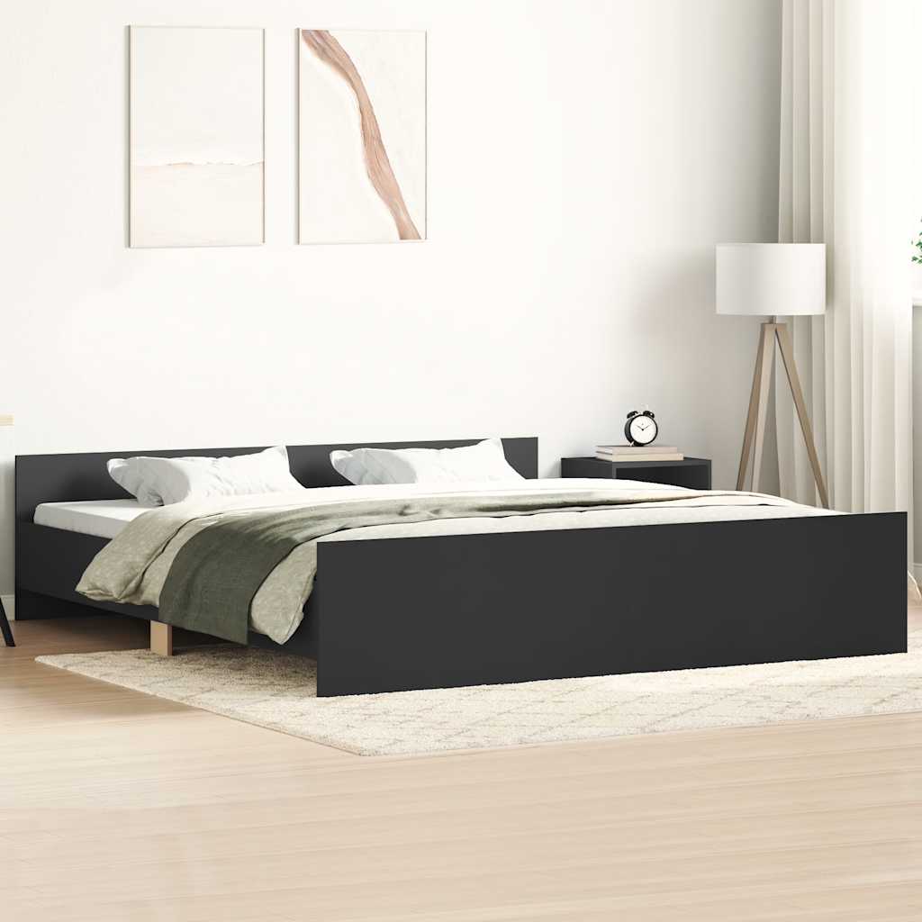 sengeramme med sengegavl og fodgærde 200x200 cm sort