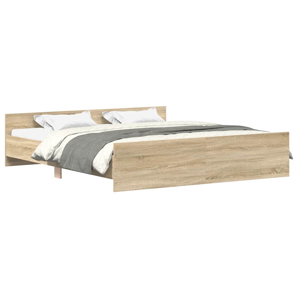 sengeramme med sengegavl og fodgærde 200x200 cm sonoma-eg