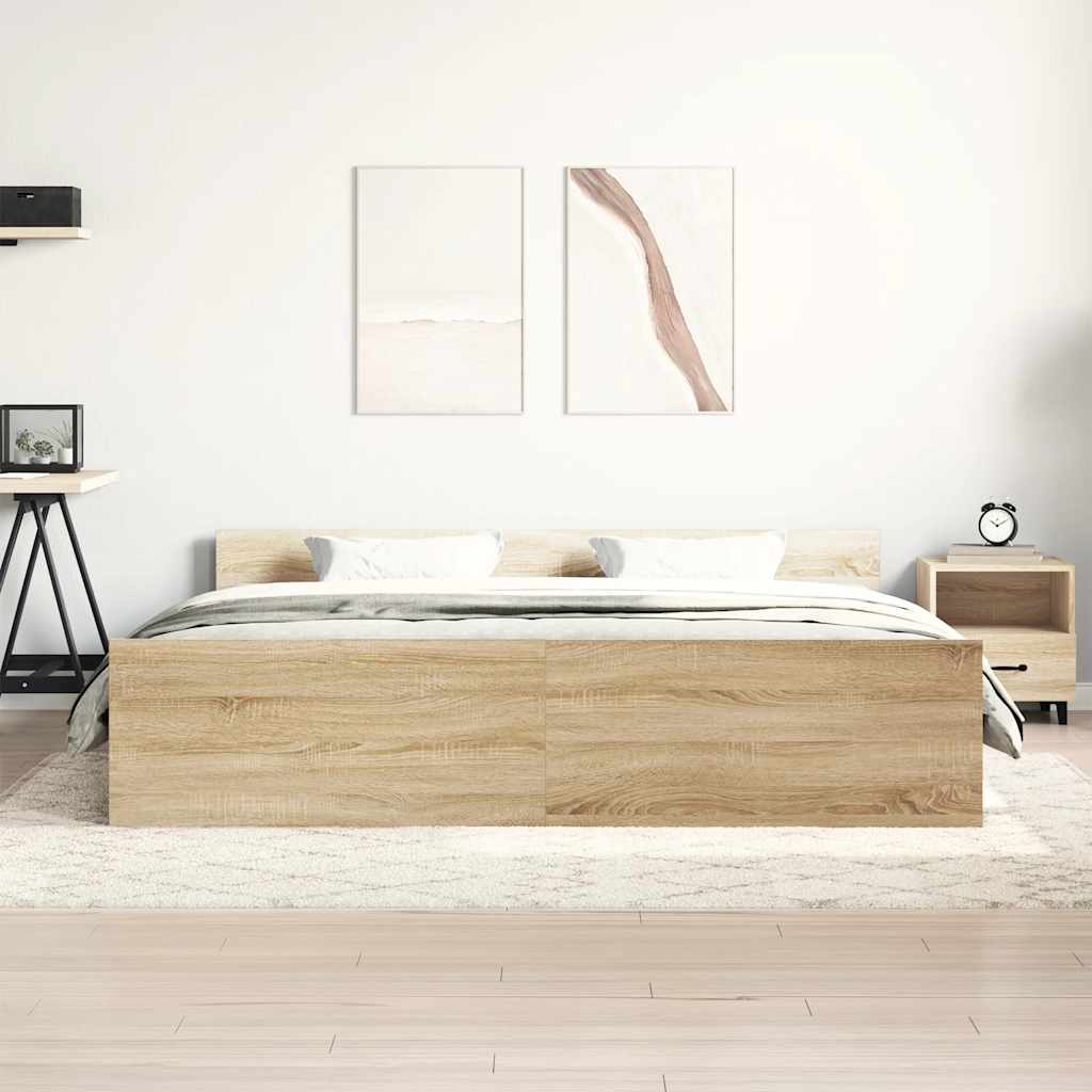 sengeramme med sengegavl og fodgærde 200x200 cm sonoma-eg