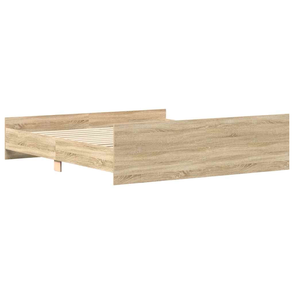 sengeramme med sengegavl og fodgærde 200x200 cm sonoma-eg