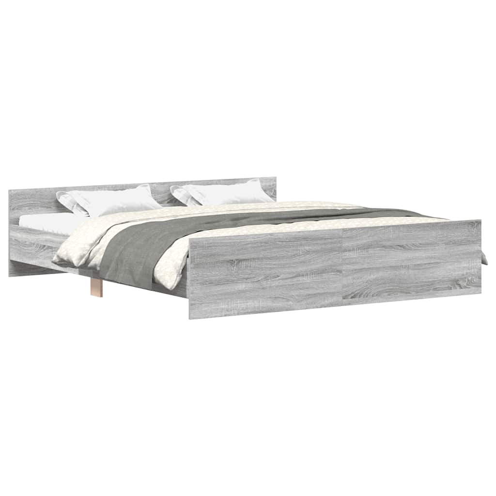 sengeramme med sengegavl og fodgærde 200x200 cm grå sonoma-eg
