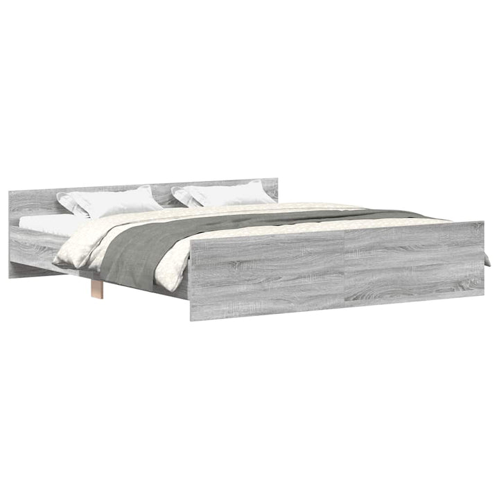 sengeramme med sengegavl og fodgærde 200x200 cm grå sonoma-eg