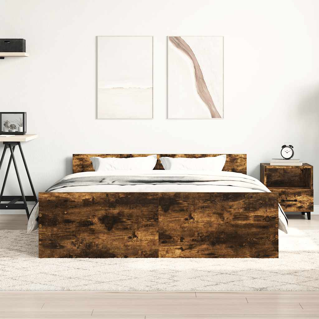 sengeramme med sengegavl og fodgærde 120x200 cm røget egetræ