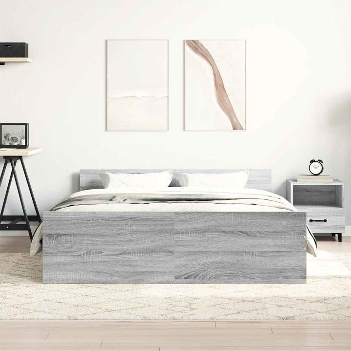 sengeramme med sengegavl og fodgærde 120x200 cm grå sonoma-eg