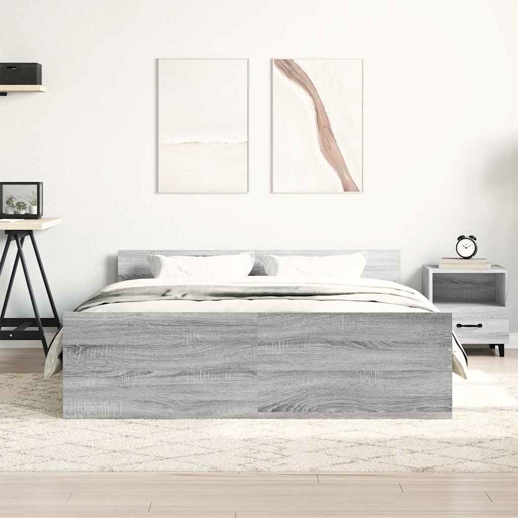 sengeramme med sengegavl og fodgærde 140x200 cm grå sonoma-eg