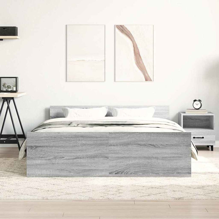 sengeramme med sengegavl og fodgærde 140x200 cm grå sonoma-eg